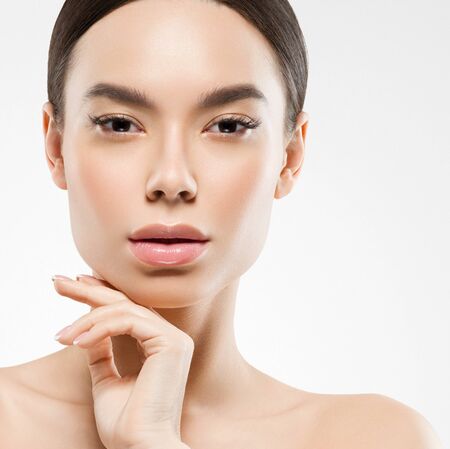 Asia beauty woman healthy skin face clean fresh skin spa. Studio shot. Isolated on white.の写真素材