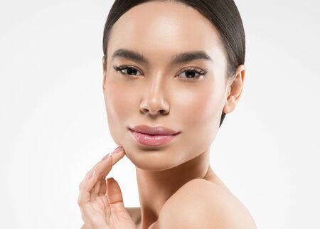 Asia beauty woman healthy skin face clean fresh skin spa. Studio shot. Isolated on white.の写真素材