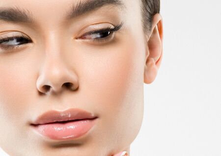 Asia beauty woman healthy skin face clean fresh skin spa. Studio shot. Isolated on white.の写真素材