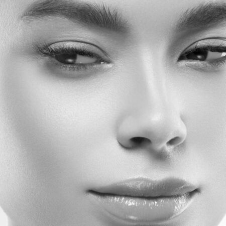 Asia beauty woman healthy skin face clean fresh skin spa. Studio shot.  Monochrome. Gray. Black and white.の写真素材