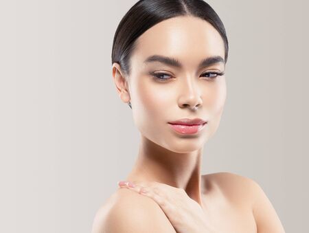 Asia beauty woman healthy skin face clean fresh skin spa. Studio shot. Color background.の写真素材
