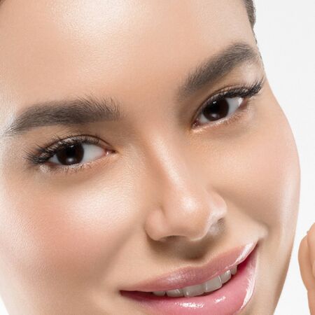 Asia beauty woman healthy skin face clean fresh skin spa. Studio shot. Isolated on white.の写真素材