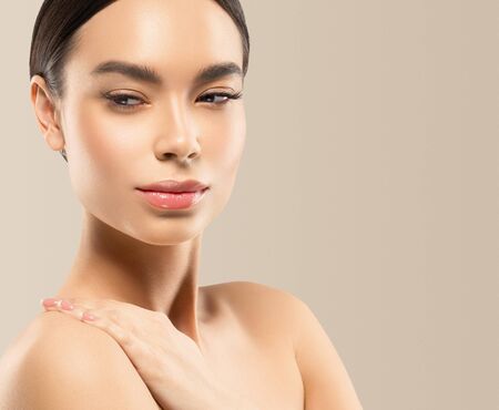 Asia beauty woman healthy skin face clean fresh skin spa. Studio shot. Color background.の写真素材
