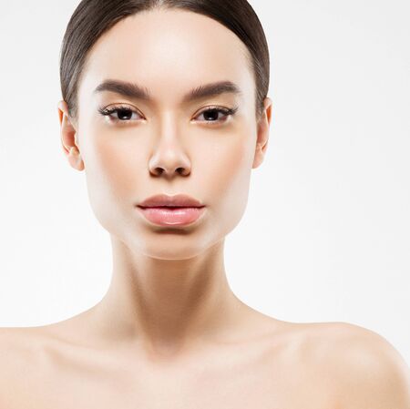 Asia beauty woman healthy skin face clean fresh skin spa. Studio shot. Isolated on white.の写真素材
