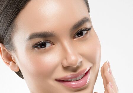 Asia beauty woman healthy skin face clean fresh skin spa. Studio shot. Isolated on white.の写真素材