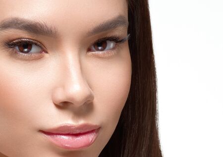 Asian beauty woman face beautiful healthy skin isolated on white.  Studio shot.の写真素材