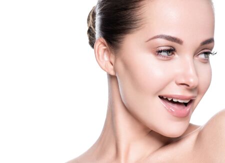 Woman beauty face healthy skin natural makeup beautiful young model. Studio shot.の写真素材