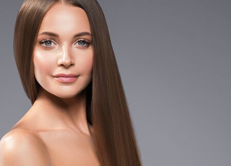 Woman beauty face healthy skin natural makeup beautiful young model. Studio shot.の写真素材