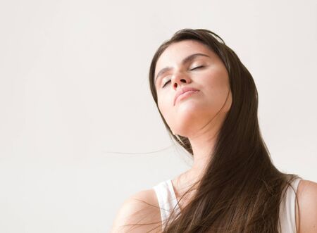 Woman casual portrait brunette female long hair natural make upの写真素材