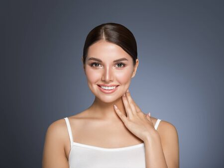 Beauty woman healthy teeth smile healthy beautiful skin model face skin care happy femaleの写真素材