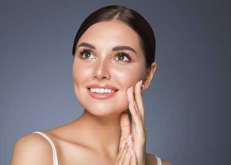 Beauty woman healthy teeth smile healthy beautiful skin model face skin care happy femaleの写真素材
