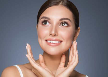 Beauty woman healthy teeth smile healthy beautiful skin model face skin care happy femaleの写真素材