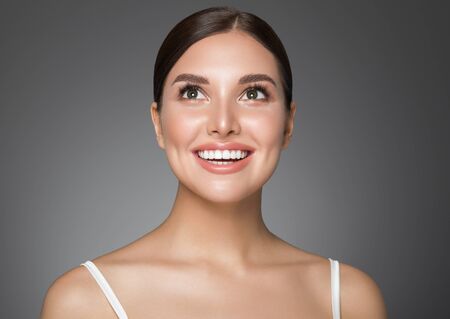 Beauty woman healthy teeth smile healthy beautiful skin model face skin care happy femaleの写真素材