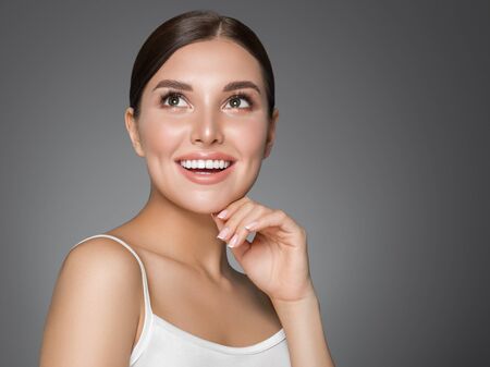Beauty woman healthy teeth smile healthy beautiful skin model face skin care happy femaleの写真素材