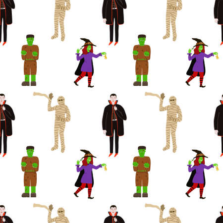 Vector seamless pattern for Halloween with heroesのイラスト素材