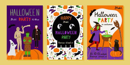 Set of invitations for Halloween partyのイラスト素材