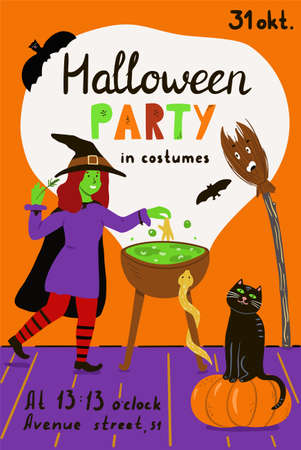 Vertical Halloween invitation with witchのイラスト素材