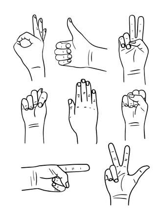 Set of hands poses in sketchのイラスト素材