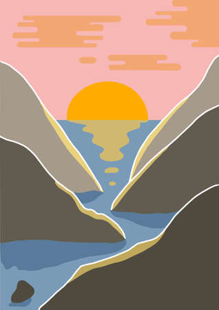 Sunset under the sea in Mountains viewのイラスト素材