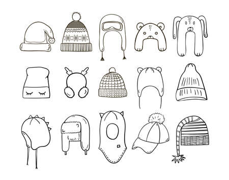Collection of winter hats.のイラスト素材