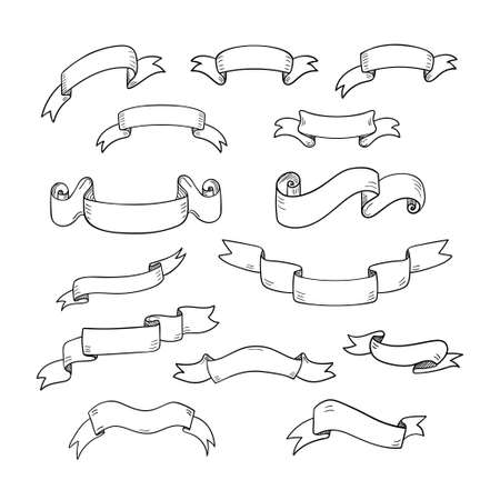 vector set of sketch ribbonsのイラスト素材