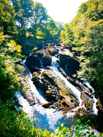 Waterfall in Snowdonia, Wales, UKの写真素材