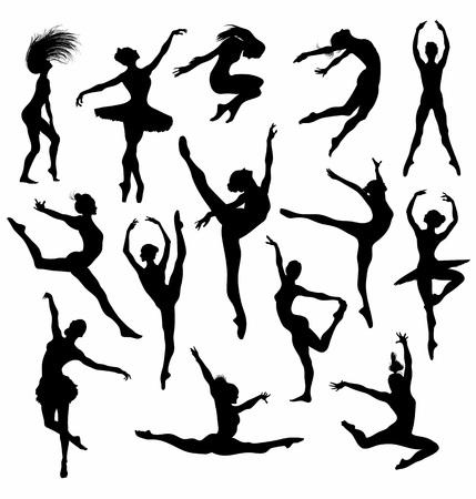 Set of 14 vector dancing girls Silhouetteのイラスト素材