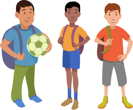 three school boys Vector illustration isolated on white background.のイラスト素材