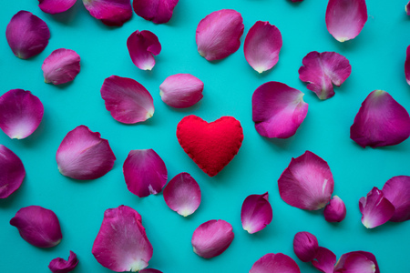 Love words love heart red rose petals For Valentine's Dayの写真素材