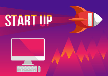 Flat flying rocket start up vector illustrationのイラスト素材