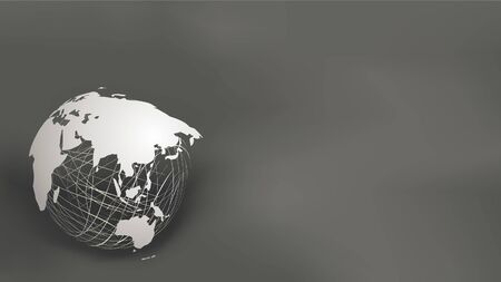 World map paper cut style on white mesh sphere on dark grey and black background, with copy space for text. EPS10, vector and illustration. Asia and Australia. Asian map.のイラスト素材