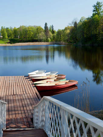 The mooring and summer court shoes are in park of the Menshikovsky palace in Oraniyenburge  Russia の写真素材