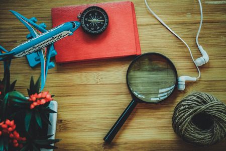 Travel concept background,Overhead view of Traveler's accessories.の写真素材