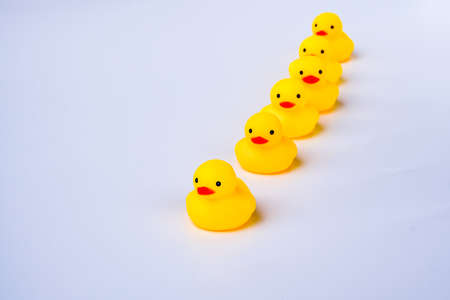 Yellow rubber ducks representing social norms and issues. Pandemic issues.の写真素材
