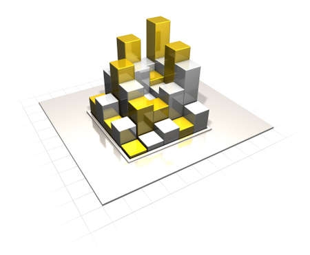 bar chart in a metallic style with grid silver  gold