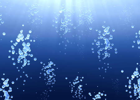 Many soft water bubbles in the water with sun rays