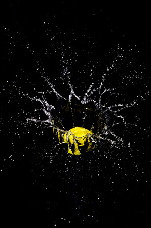 Golf ball falls into the water creating a splash.の写真素材