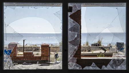 The war in Ukraine. Settlement Shyrokyne, Donetsk region. September 2018. Buildings destroyed as a result of military actions of the Russian invaders in 2014-2018.の写真素材