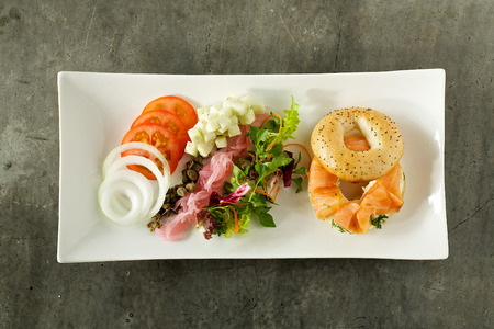 smoke salmon with saladの写真素材