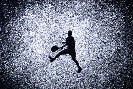 sport concept, shape of man in action by powder. Part of a tennis series