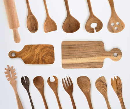 Kitchenware set of wooden fork, spoon and utensils