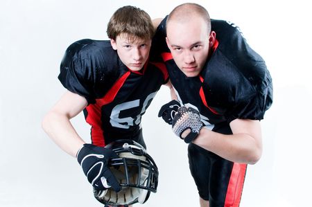 Two friendly American football playersの写真素材
