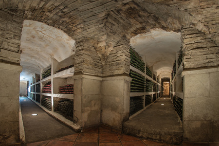 wine cellar with bottles insideの写真素材