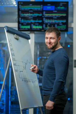 young engineer businessman in network server roomの写真素材