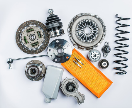 New car kit set on white backgroundの写真素材