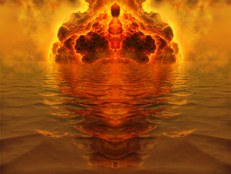An abstract image of the heart of a man in agony, with reflection in the water, red-hot and hot. 3d illustrationの写真素材
