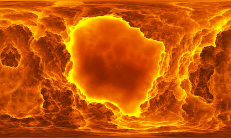 3d illustration. Entrance to a fiery, incandescent cave of volcanic origin, with walls filled with lavaの写真素材
