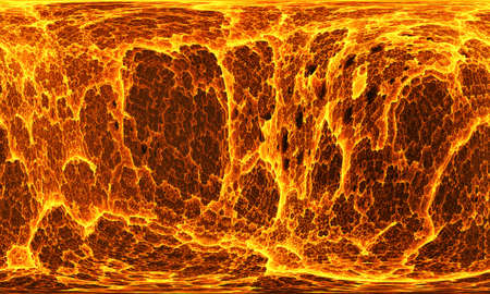 3d illustration, wallpaper in the form of fantastic burning mountainsides, slopes of a volcano with burning lavaの写真素材