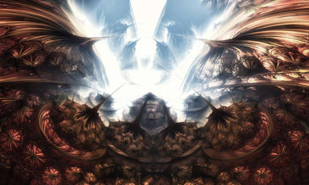 A fantastic image of a portal in the form of an unusual building. Horizontal 3d illustrationの写真素材