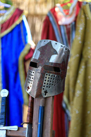 Ancient knight armor, helmets clothes, with shallow depth of field